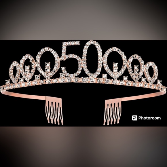 50th Birthday Tiara and Sash - 50 & Fabulous - Rose Gold & Crystals - Picture 2 of 4